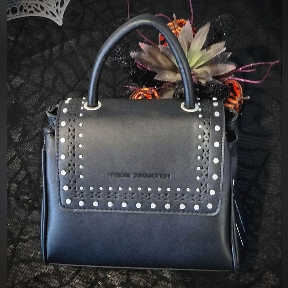French Connection Bellita Black Stud Mini Crossbody with Top Handle NWT‎